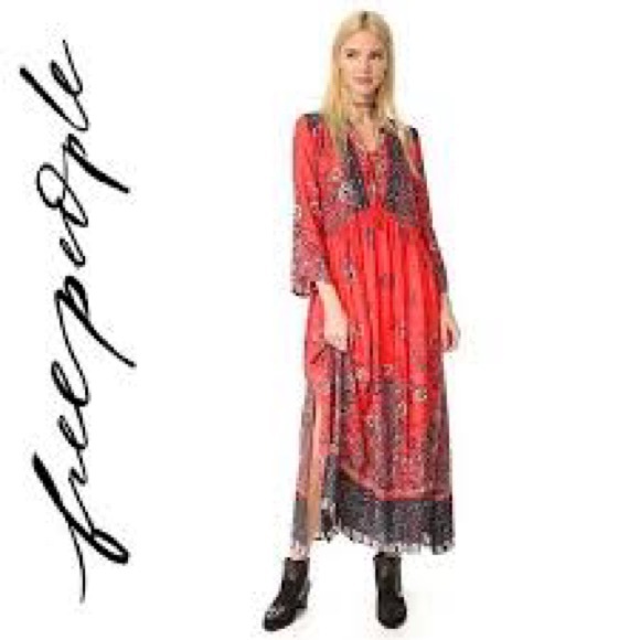 Free People Dresses & Skirts - Free People  If Only you Knew Red Bohemian Maxi Dress L